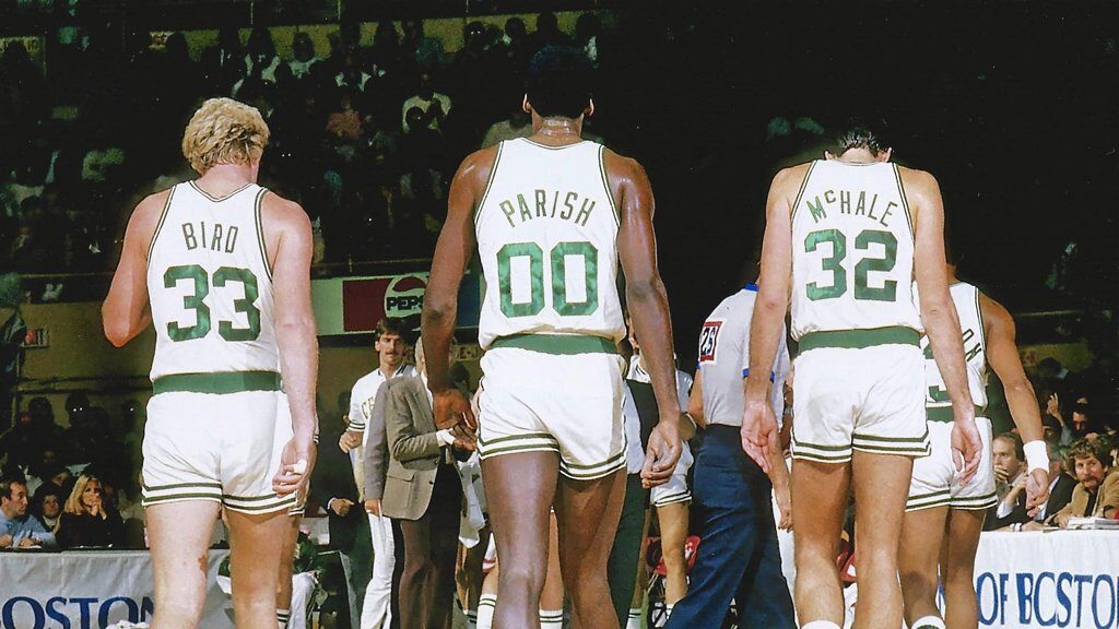 Big Three - Bird, McHale, and Parish together in Celtics uniforms